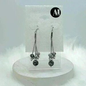 Gray Stone Beads Dangling Earrings